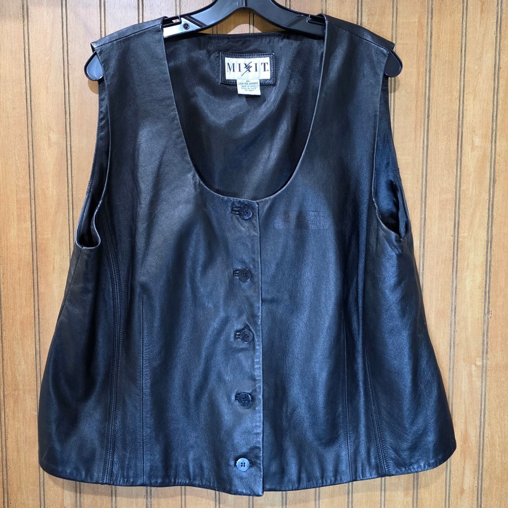 MIXIT‎ Genuine Leather Vest Black Button Front Biker Motorcycle 2X